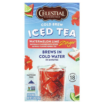 Cold Brew Iced Tea, Watermelon Lime Zinger, Caffeine Free, 18 Tea Bags