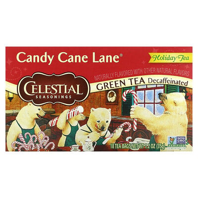 Holiday Green Tea, Candy Cane Lane, Decaffeinated, 18 Tea Bags