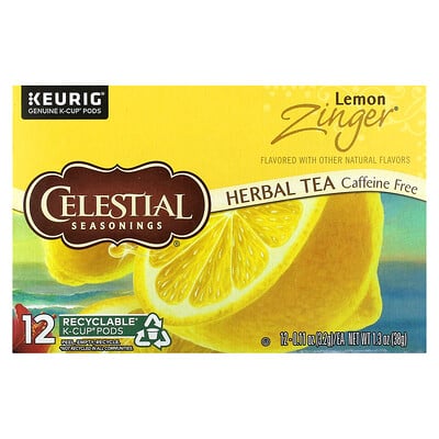 Herbal Tea, Lemon Zinger, Caffeine Free, 12 K-cup Pods, 0.11 Oz (3.2 G)