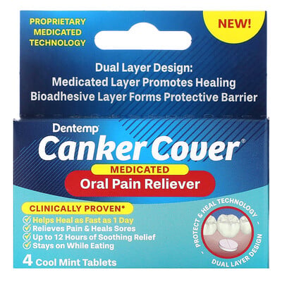 Canker Cover, Medicated Oral Pain Reliever, 4 Cool Mint Tablets