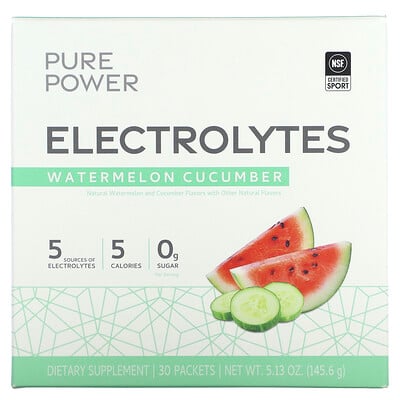 Pure Power, Electrolytes, Watermelon Cucumber, 30 Packets