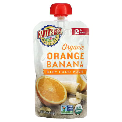 Organic Baby Food Puree, 6+ Months, Orange Banana