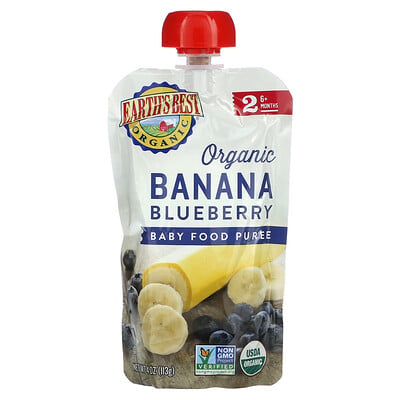 Organic Baby Food Puree, 6+ Months, Banana Blueberry