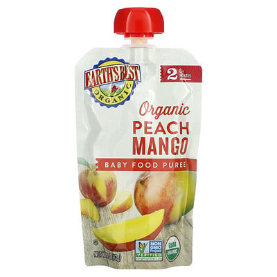 Organic Baby Food Puree, 6+ Months, Peach Mango