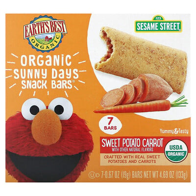 Organic Sunny Days Snack Bars, 2 Years And Up, Sweet Potato, Carrot, 7 Bars, 0.67 Oz (19 G)