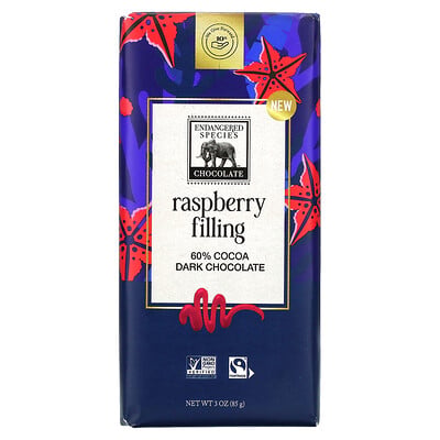 Dark Chocolate Bar, Raspberry Filling, 60% Cocoa