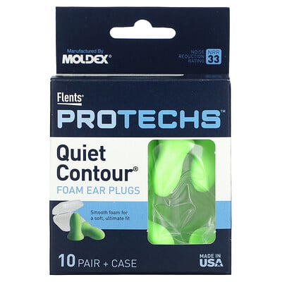 Protechs, Quiet Contour Foam Ear Plugs, 10 Pair + Case