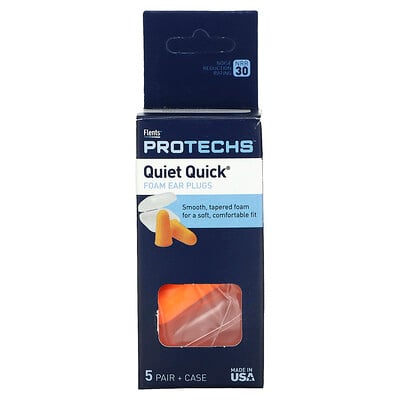 Protechs, Quiet Quick Foam Ear Plugs, 5 Pair + Case