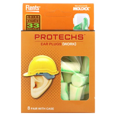 Protechs, Work Ear Plugs, 8 Pair With Case