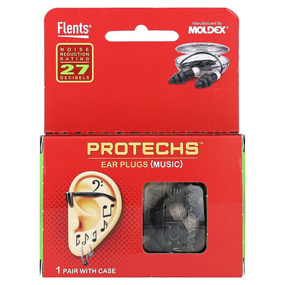 Protechs, Ear Plugs, Music , 1 Pair With Case