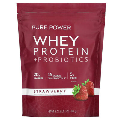 Pure Power, Whey Protein + Probiotics, Strawberry, 1 Lb
