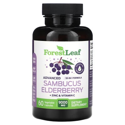Advanced Sambucus Elderberry + Zinc & Vitamin C, 9,000 Mg, 60 Vegetable Capsules