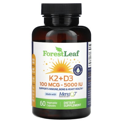 K2 + D3, 100 Mcg (5,000 Iu), 60 Vegetable Capsules