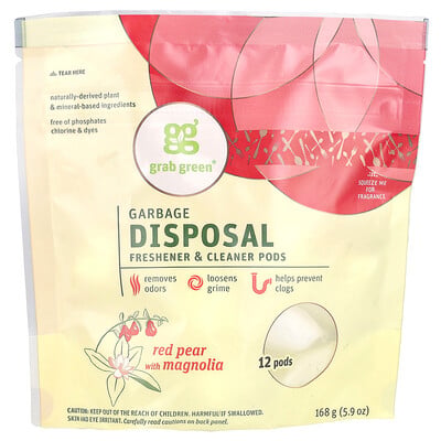 Garbage Disposal Freshener & Cleaner Pods, Red Pear With Magnolia, 12 Pods
