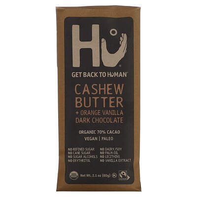 Dark Chocolate Bar, Organic 70% Cacao, Cashew Butter + Orange Vanilla