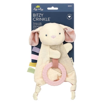 Bitzy Crinkle, Sensory Crinkle Toy With Teether, 0 Months+, Bunny, 1 Count