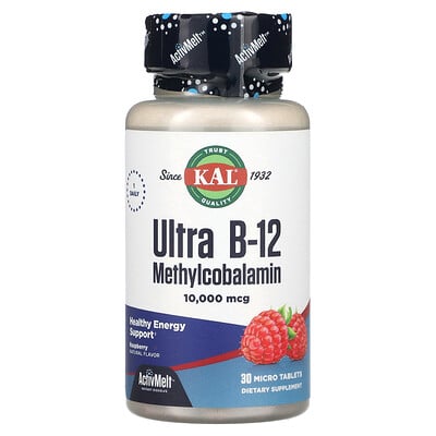 Ultra B-12 Methylcobalamin, Raspberry, 10,000 Mcg, 30 Micro Tablets