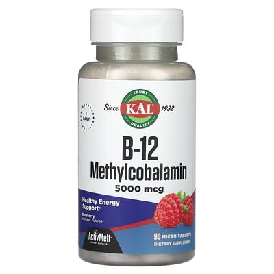B-12 Methylcobalamin, Raspberry, 5,000 Mcg, 90 Micro Tablets