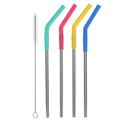 Silicone-tipped Reusable Straws, 4 Straws