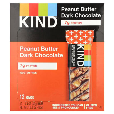 Protein Bars, Peanut Butter Dark Chocolate, 12 Bars, 1.4 Oz (40 G)