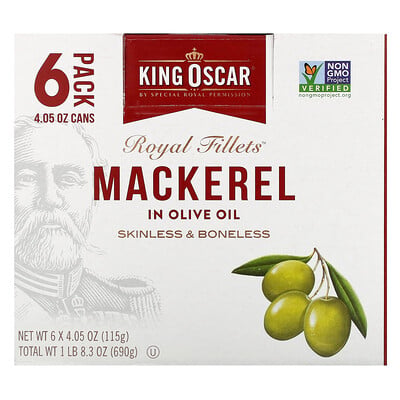 Royal Fillets, Mackerel In Olive Oil, 6 Pack, 4.05 Oz (115 G)