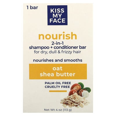 Nourish 2-in-1 Shampoo + Conditioner Bar, For Dry, Dull & Frizzy Hair, Oat & Shea Butter, 1 Bar