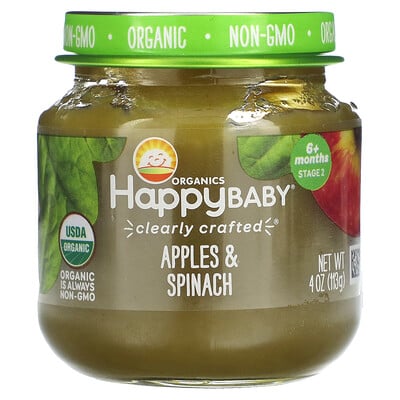 Happy Baby, 6+ Months, Apples & Spinach