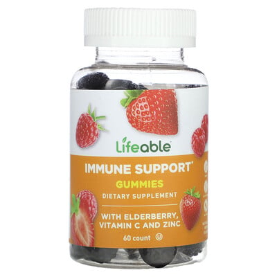 Immune Support Gummies With Elderberry, Vitamin C And Zinc, Natural Berry, 60 Gummies