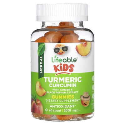 Kids Turmeric Curcumin Gummies, Natural Peach, 2,000 Mg, 60 Gummies