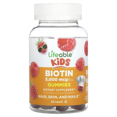 Kids Biotin Gummies, Natural Raspberry, 5,000 Mcg, 60 Gummies