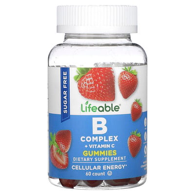 B Complex + Vitamin C Gummies, Sugar Free, Natural Strawberry, 60 Gummies
