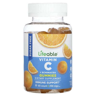 Vitamin C + Echinacea Gummies, Sugar Free, Natural Citrus, 250 Mg, 60 Gummies