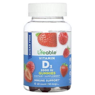 Vitamin D3 Gummies, Sugar Free, Natural Berry, 2,000 Iu, 60 Gummies (25 Mcg (1,000 Iu) Per Gummy)