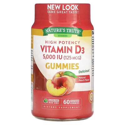 Vitamin D3, High Potency, Natural Peach, 5,000 Iu (125 Mcg), 60 Vegetarian Gummies