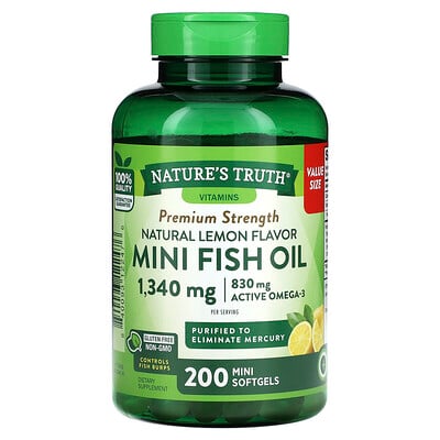 Mini Fish Oil, Premium Strength, Natural Lemon, 1,340 Mg , 200 Mini Softgels