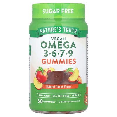 Vegan Omega 3-6-7-9 Gummies, Natural Peach, 50 Gummies