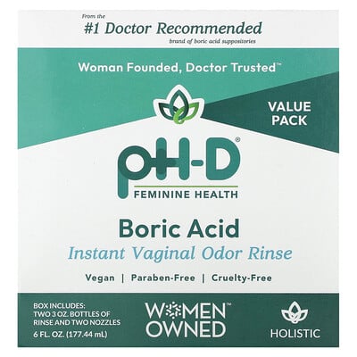 Boric Acid, Instant Vaginal Odor Rinse, 2 Bottles & 2 Nozzles
