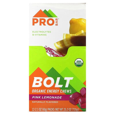 Bolt, Organic Energy Chews, Pink Lemonade