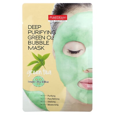 Deep Purifying Green O2 Bubble Beauty Mask, Green Tea, 1 Sheet Mask