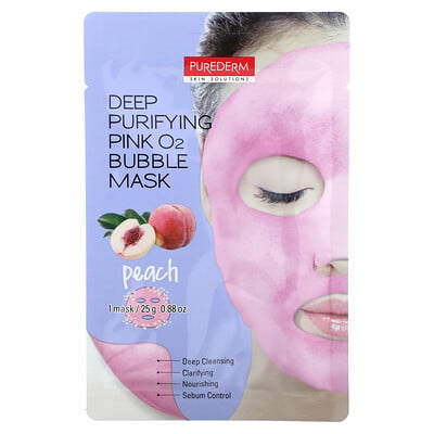 Deep Purifying Pink O2 Bubble Beauty Mask, Peach, 1 Sheet Mask