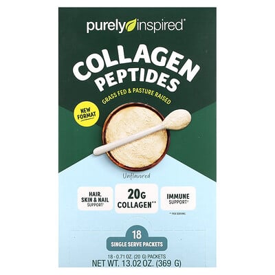 Collagen Peptides, Unflavored, 18 Single Serve Packets, 0.71 Oz (20 G)