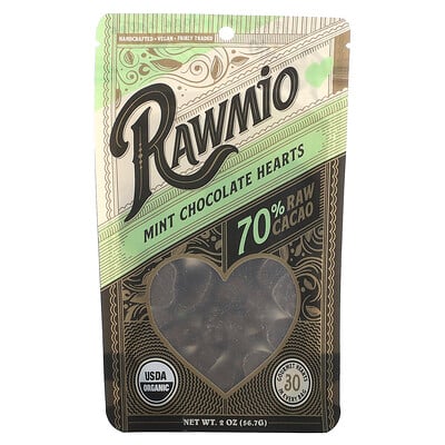 Mint Chocolate Hearts, 70% Raw Cacao