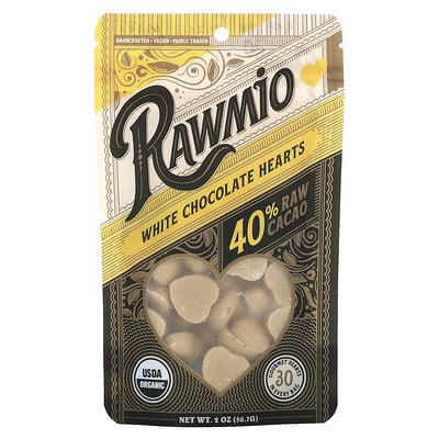 White Chocolate Hearts, 40% Raw Cacao