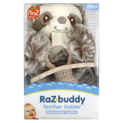 Raz-buddy, Teether Holder, Detachable Teether, 0 Months+, Sloth, 1 Count