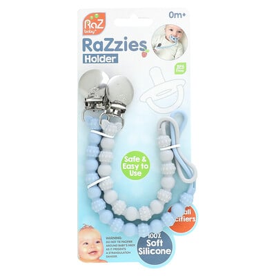 Razzies Pacifier Holder, 0m+, Blue/grey, 2 Holders