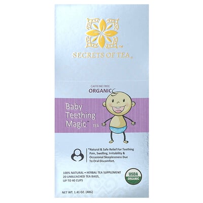 Organic Baby Teething Magic Tea, Caffeine Free, 20 Unbleached Tea Bags