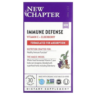 Immune Defense, Vitamin C + Elderberry, 30 Vegetarian Tablets