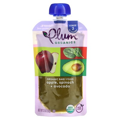 Organic Baby Food, 6+ Months, Apple, Spinach + Avocado