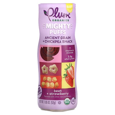 Mighty Puffs, Ancient Grain + Chickpea Snack, Baby, Beet + Strawberry