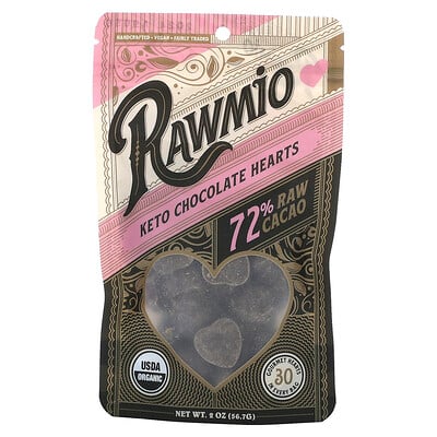 Keto Chocolate Hearts, 72% Raw Cacao